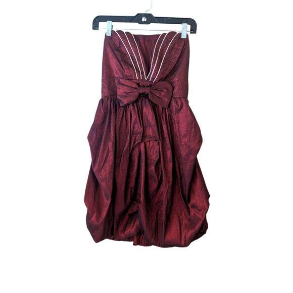 Valleygirl Y2K 90s Dark Romantic Maroon Bow Bubble Hem Formal Dress Size Small - Picture 1 of 7